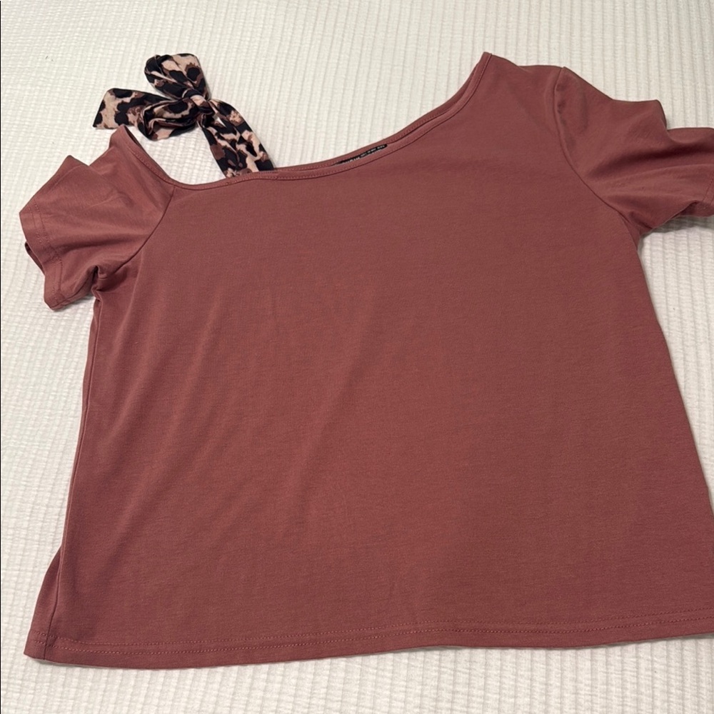 SHEIN Pink Asymmetrical Tie Front Blouse
